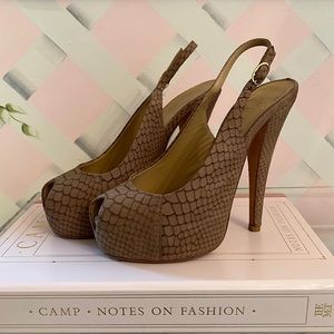 Giuseppe Zanotti Tan Suede Platform Slingbacks